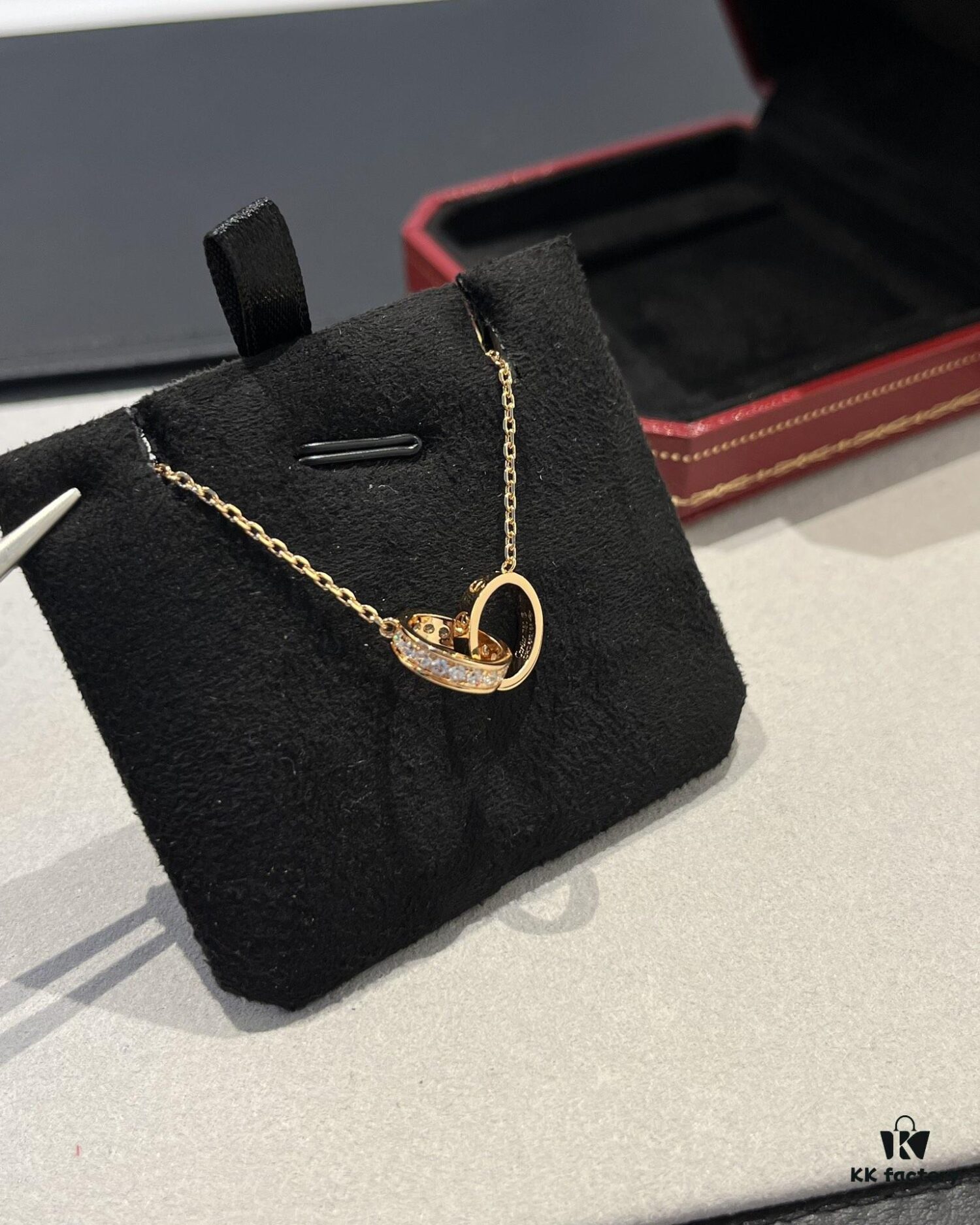 Cartier Classic Diamond-Paved Double Ring Necklace, CNC Crafted