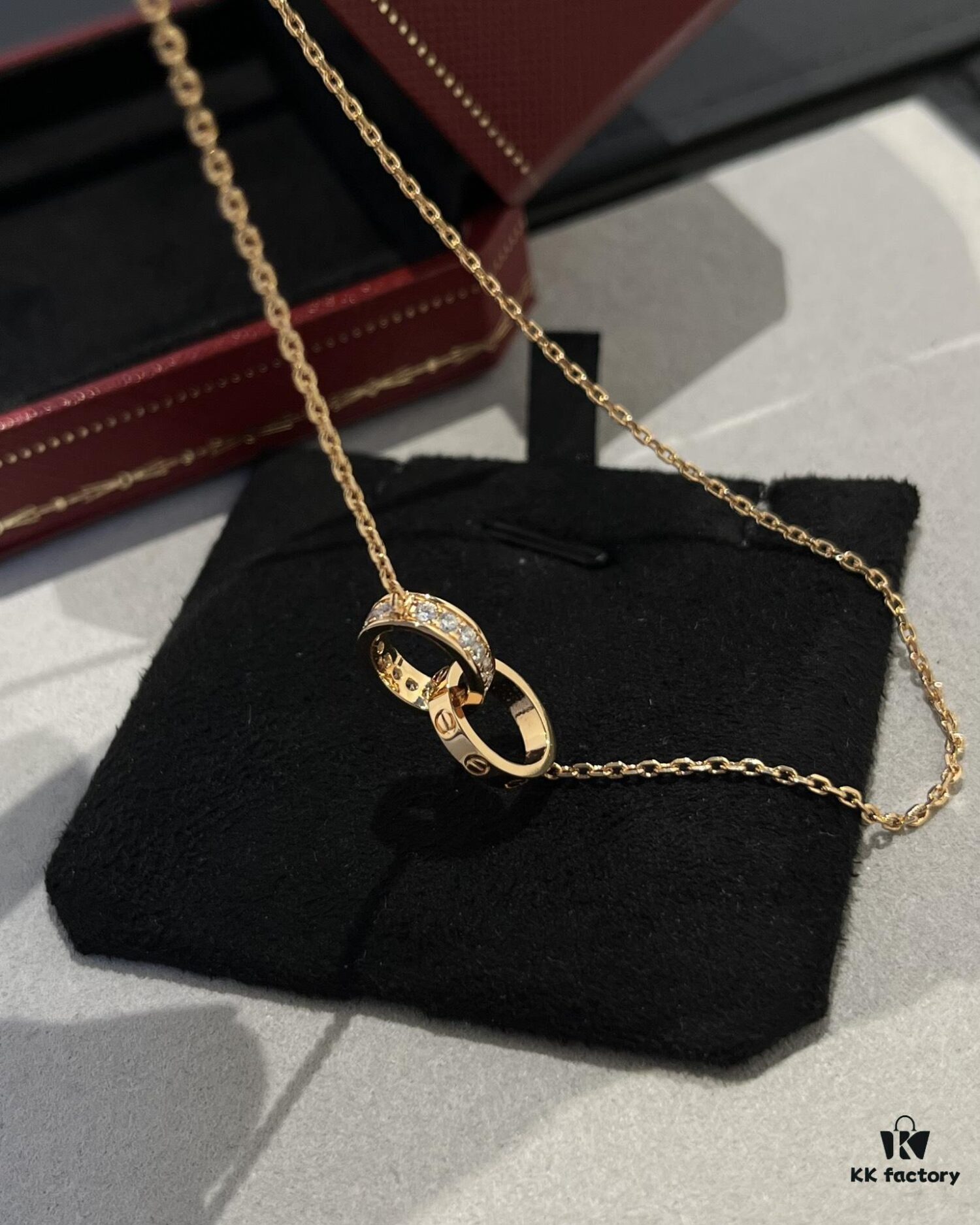 Cartier Classic Diamond-Paved Double Ring Necklace, CNC Crafted