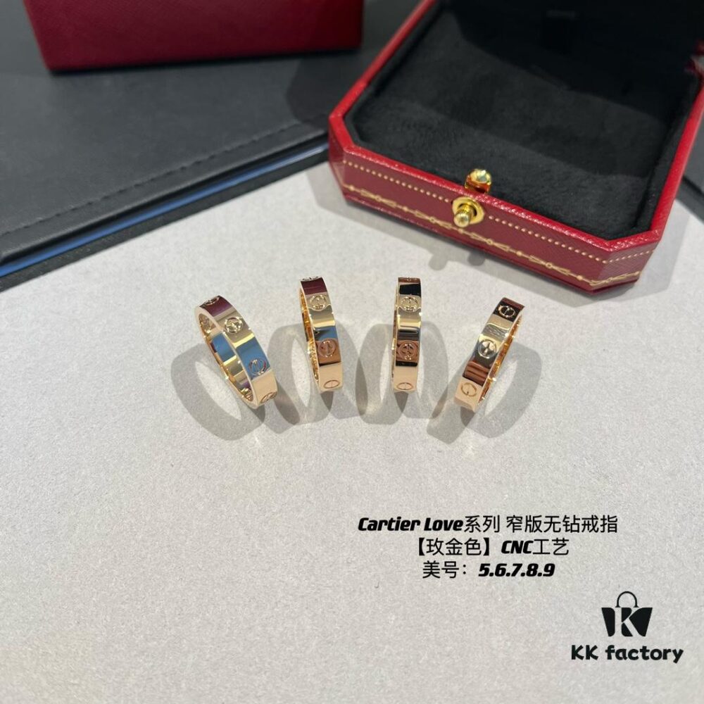 692fd4b899f2d84055c8a57c Cartier Love Collection Narrow Diamond-Free Ring in Rose Gold with Top-Tier CNC Craftsmanship