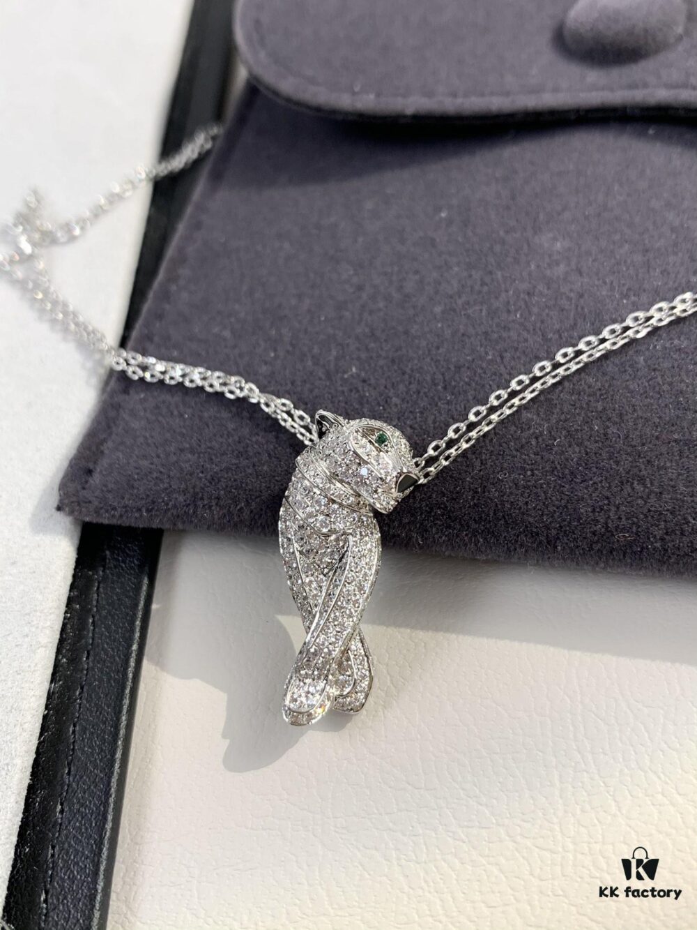 692fd4cf99f2d84055c8a5a8 Paved Diamond Panther Necklace (Paired with Double Chain, 45cm in Length)