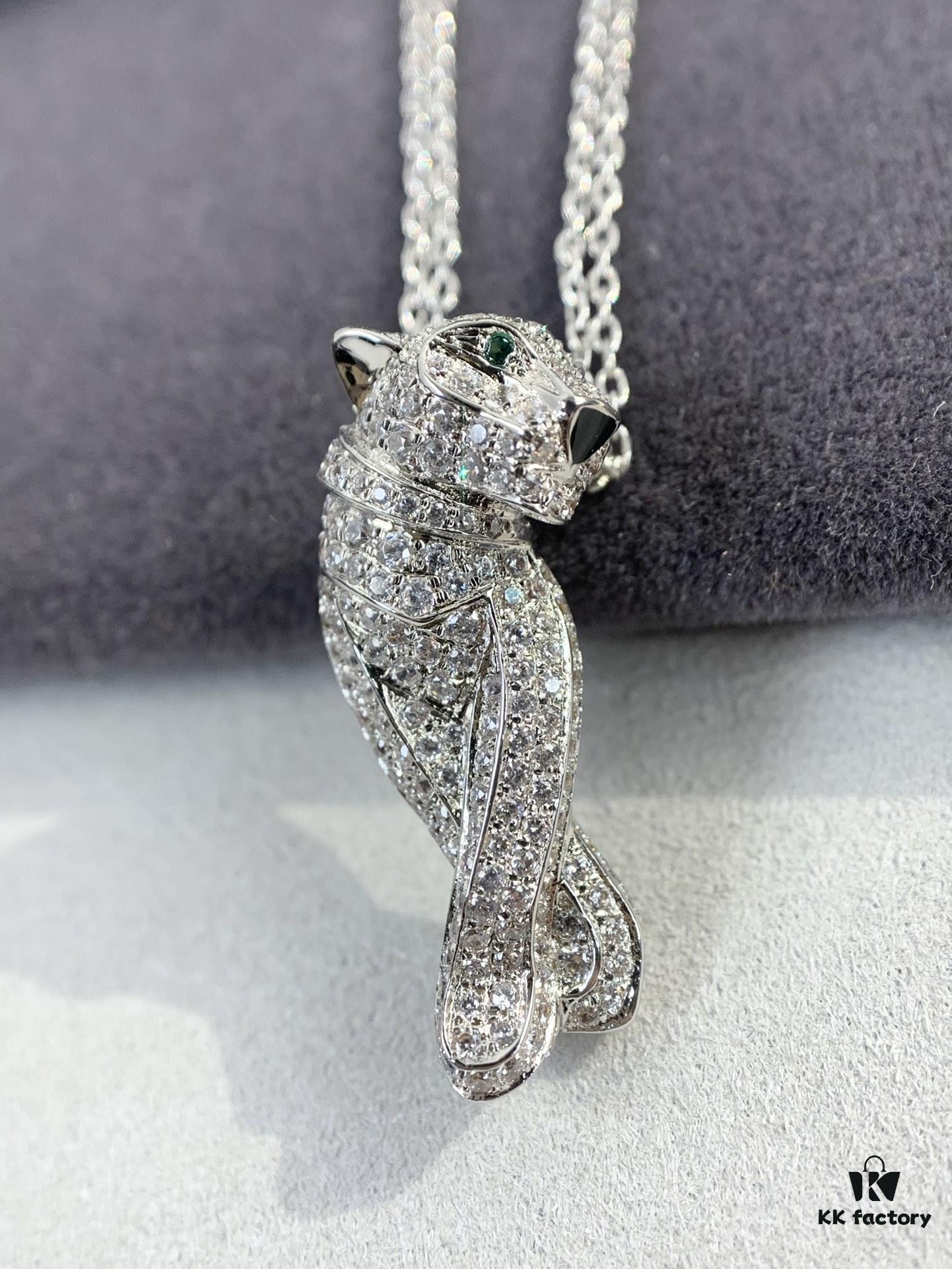 692fd4d299f2d84055c8a5aa Paved Diamond Panther Necklace (Paired with Double Chain, 45cm in Length)