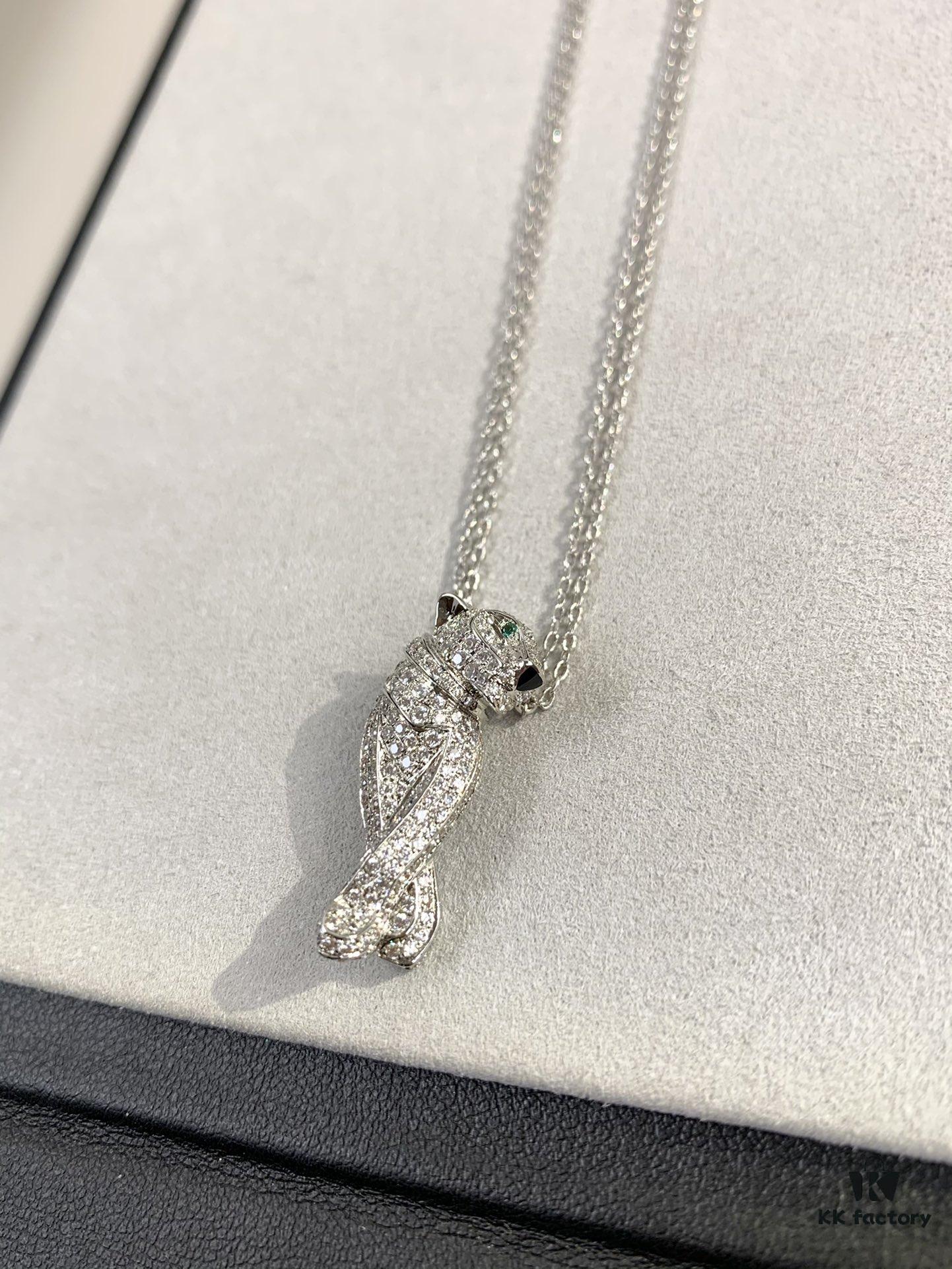 692fd4d299f2d84055c8a5ac Paved Diamond Panther Necklace (Paired with Double Chain, 45cm in Length)
