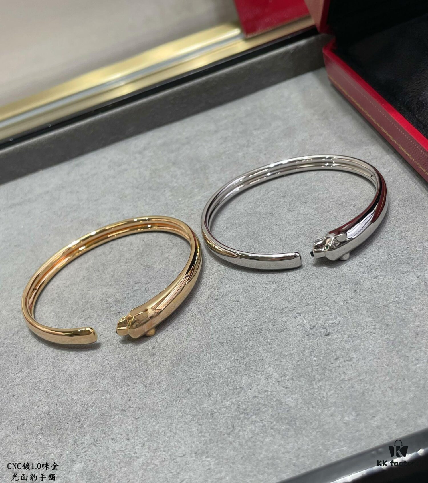 CNC Cartier Slim Smooth Panther Bracelet, Extra Thick and Bold Design, Unisex Couple's Style, Electroplated 18K Micro Gold