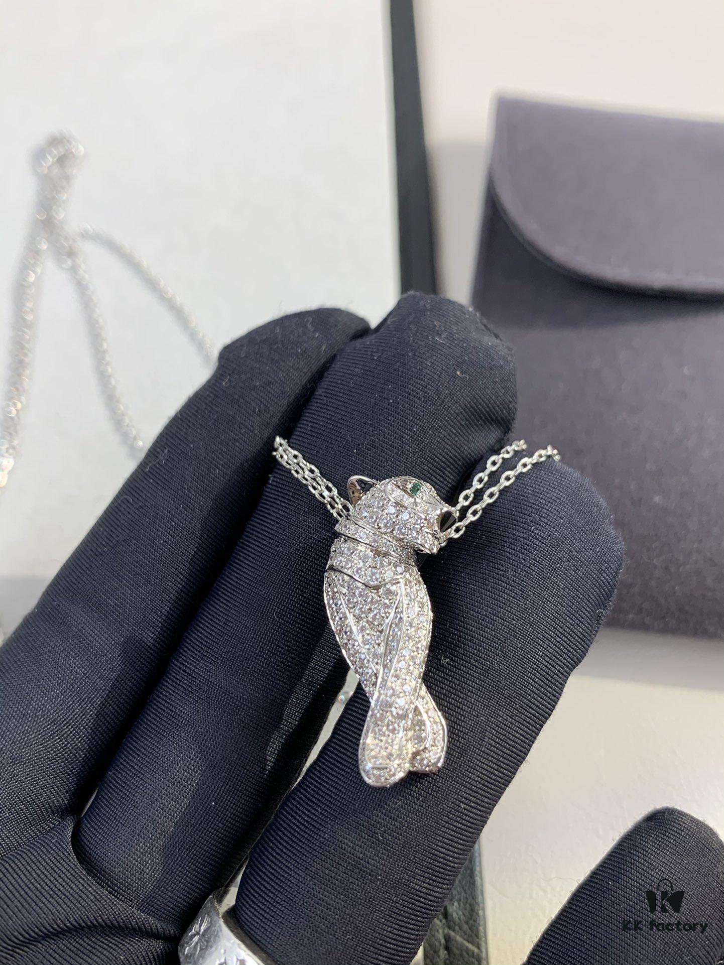 692fd4f199f2d84055c8a5db Paved Diamond Panther Necklace (Paired with Double Chain, 45cm in Length)