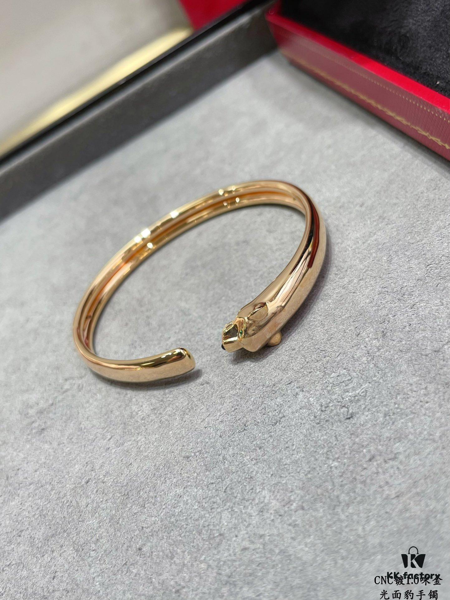 CNC Cartier Slim Smooth Panther Bracelet, Extra Thick and Bold Design, Unisex Couple's Style, Electroplated 18K Micro Gold