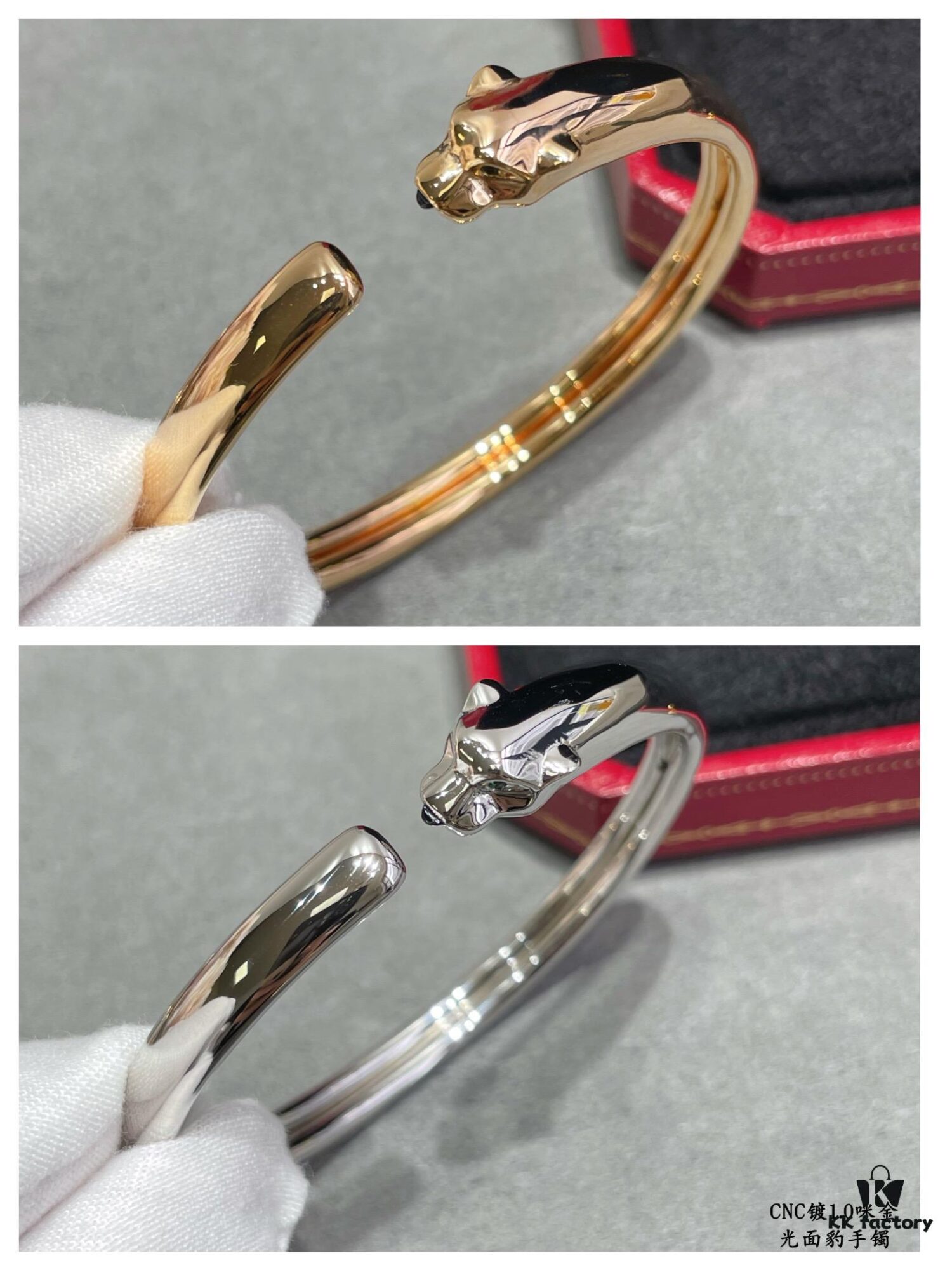 CNC Cartier Slim Smooth Panther Bracelet, Extra Thick and Bold Design, Unisex Couple's Style, Electroplated 18K Micro Gold