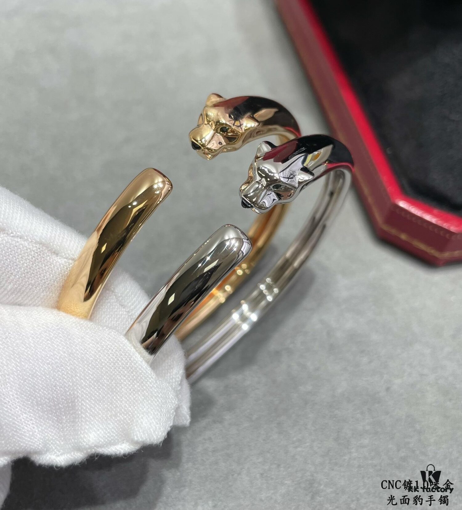 CNC Cartier Slim Smooth Panther Bracelet, Extra Thick and Bold Design, Unisex Couple's Style, Electroplated 18K Micro Gold