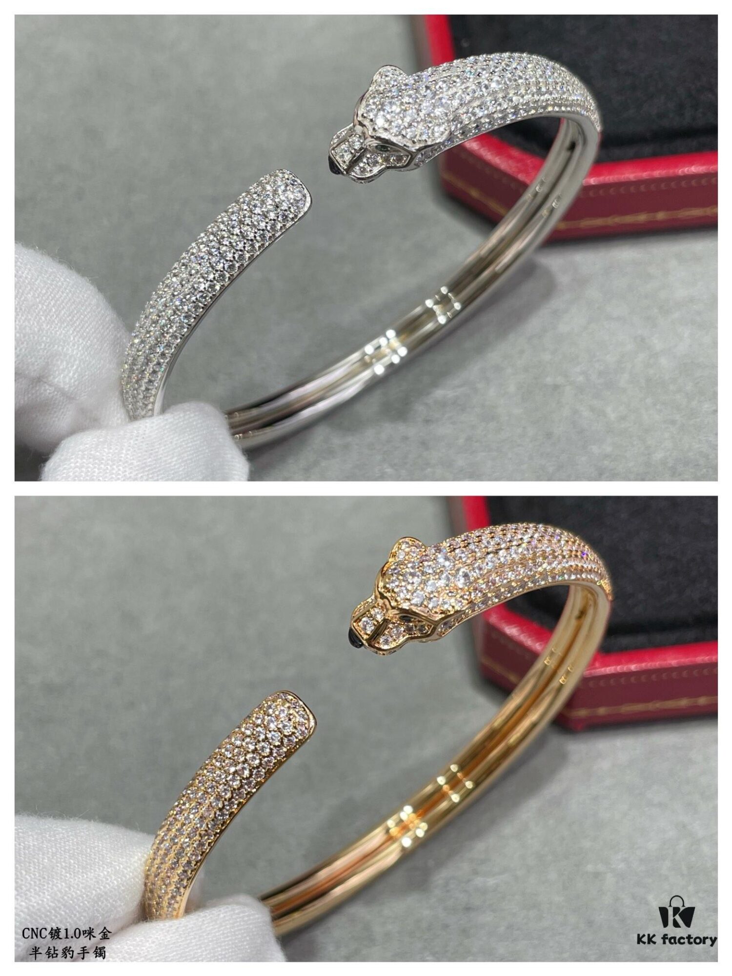 692fd4f799f2d84055c8a5e7 CNC Hand-Set Diamond Cartier Thin Full-Diamond Panther Bracelet, Ultra Solid and Imposing Panther Design, Unisex Couple's Style