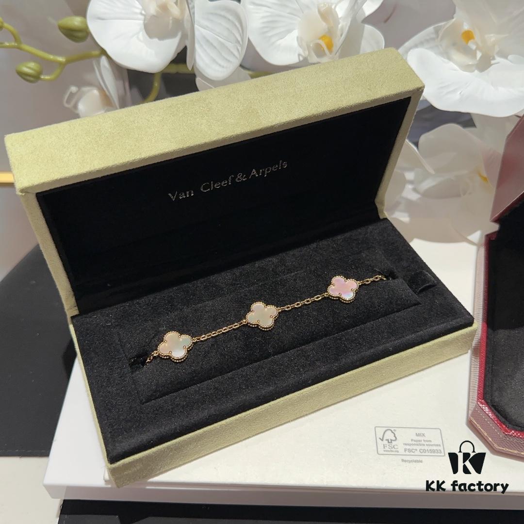 692fd50099f2d84055c8a5f6 Versatile Top-Tier Jewelry: VCA-Inspired Five-Petal White Mother-of-Pearl Bracelet and Cartier-Style Nailed Polished Gold Bangle, Thick 18K Gold Plated with Natural White Mother-of-Pearl