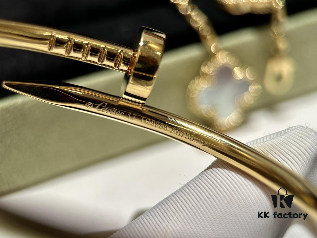 692fd50199f2d84055c8a5fb Versatile Top-Tier Jewelry: VCA-Inspired Five-Petal White Mother-of-Pearl Bracelet and Cartier-Style Nailed Polished Gold Bangle, Thick 18K Gold Plated with Natural White Mother-of-Pearl