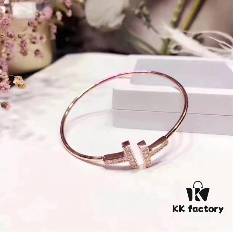 692fd56699f2d84055c8a6c6 Hot New Arrival! Tiffany & Co. Classic Double T Bracelet in S925 Sterling Silver with Rose Gold Plating