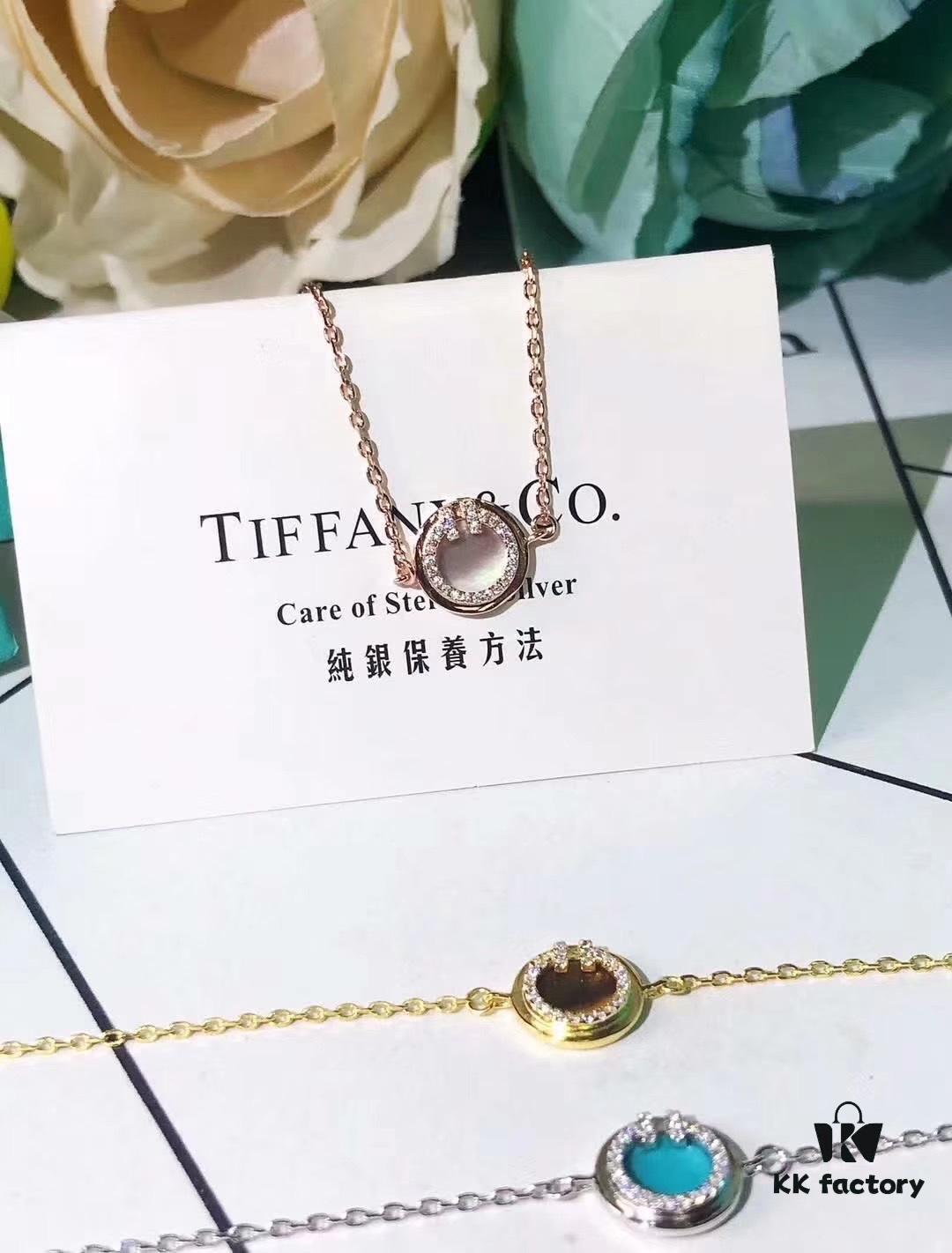 692fd58d99f2d84055c8a71c Tiffany New Arrival: Diamond-Paved Double-T Circular Bracelet and Necklace with Turquoise, White Mother-of-Pearl, Red Carnelian – Made from Imported German S925 Sterling Silver, Original Logo, Four Colors Available