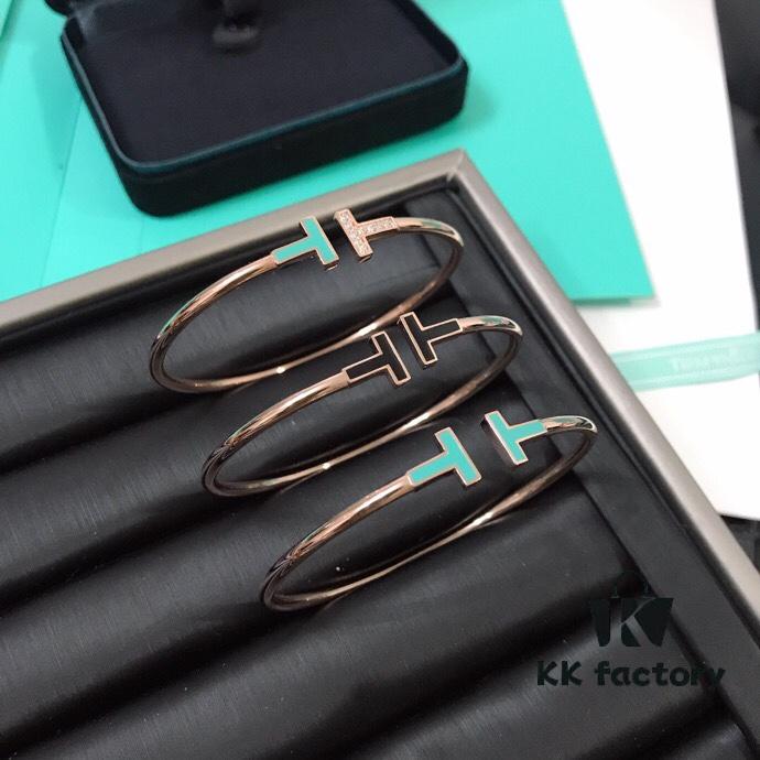 692fd5bf99f2d84055c8a780 Tiffany & Co. New Double T Enamel Bracelet in 925 Sterling Silver with 18K Rose Gold Plating, New Color Combination and Sparkling Zirconia