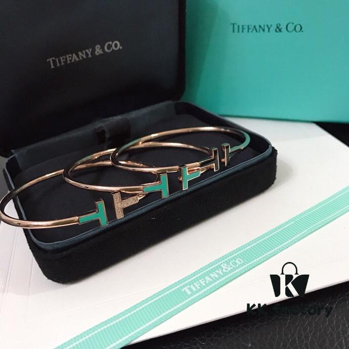692fd5c199f2d84055c8a783 Tiffany & Co. New Double T Enamel Bracelet in 925 Sterling Silver with 18K Rose Gold Plating, New Color Combination and Sparkling Zirconia