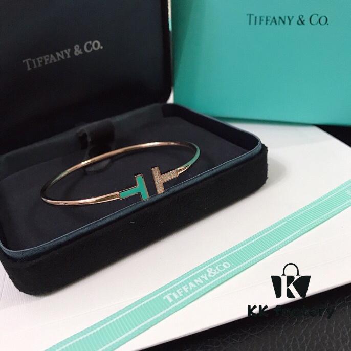 692fd5c299f2d84055c8a786 Tiffany & Co. New Double T Enamel Bracelet in 925 Sterling Silver with 18K Rose Gold Plating, New Color Combination and Sparkling Zirconia