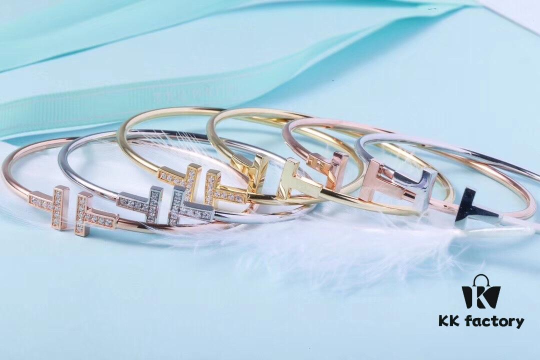 692fd5e199f2d84055c8a7c1 Must-have Tiffany & Co. Double T Diamond Bracelet with Adjustable Memory Design, AU750 Logo Stamp, S925 Silver Plated with 18K Gold, Set with 5A Zirconia