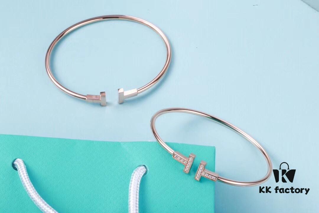 692fd5e299f2d84055c8a7c7 Must-have Tiffany & Co. Double T Diamond Bracelet with Adjustable Memory Design, AU750 Logo Stamp, S925 Silver Plated with 18K Gold, Set with 5A Zirconia
