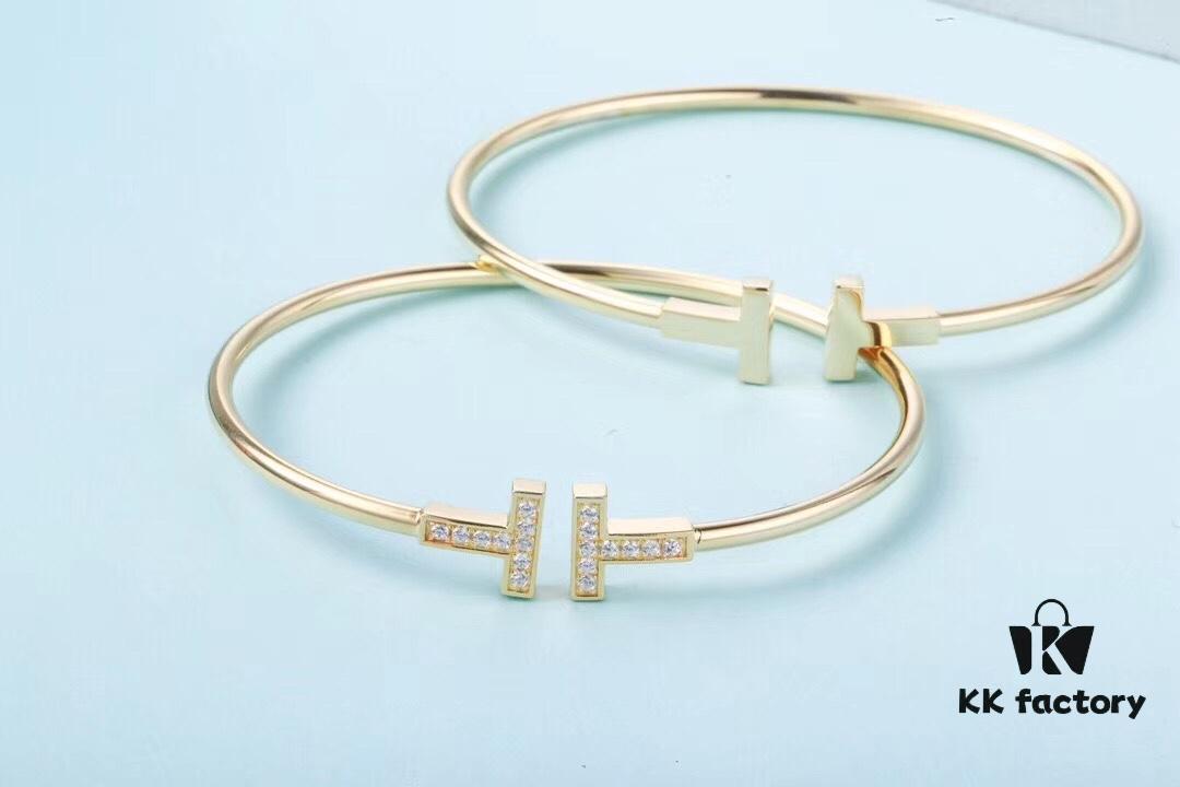 692fd5e599f2d84055c8a7ce Must-have Tiffany & Co. Double T Diamond Bracelet with Adjustable Memory Design, AU750 Logo Stamp, S925 Silver Plated with 18K Gold, Set with 5A Zirconia