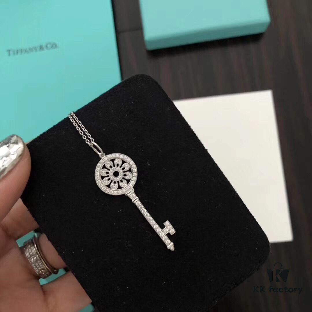 Tiffany Key Pendant Necklace - Large Sunflower Design, Heavyweight 925 Sterling Silver with Gold Plating, High-Precision Craftsmanship