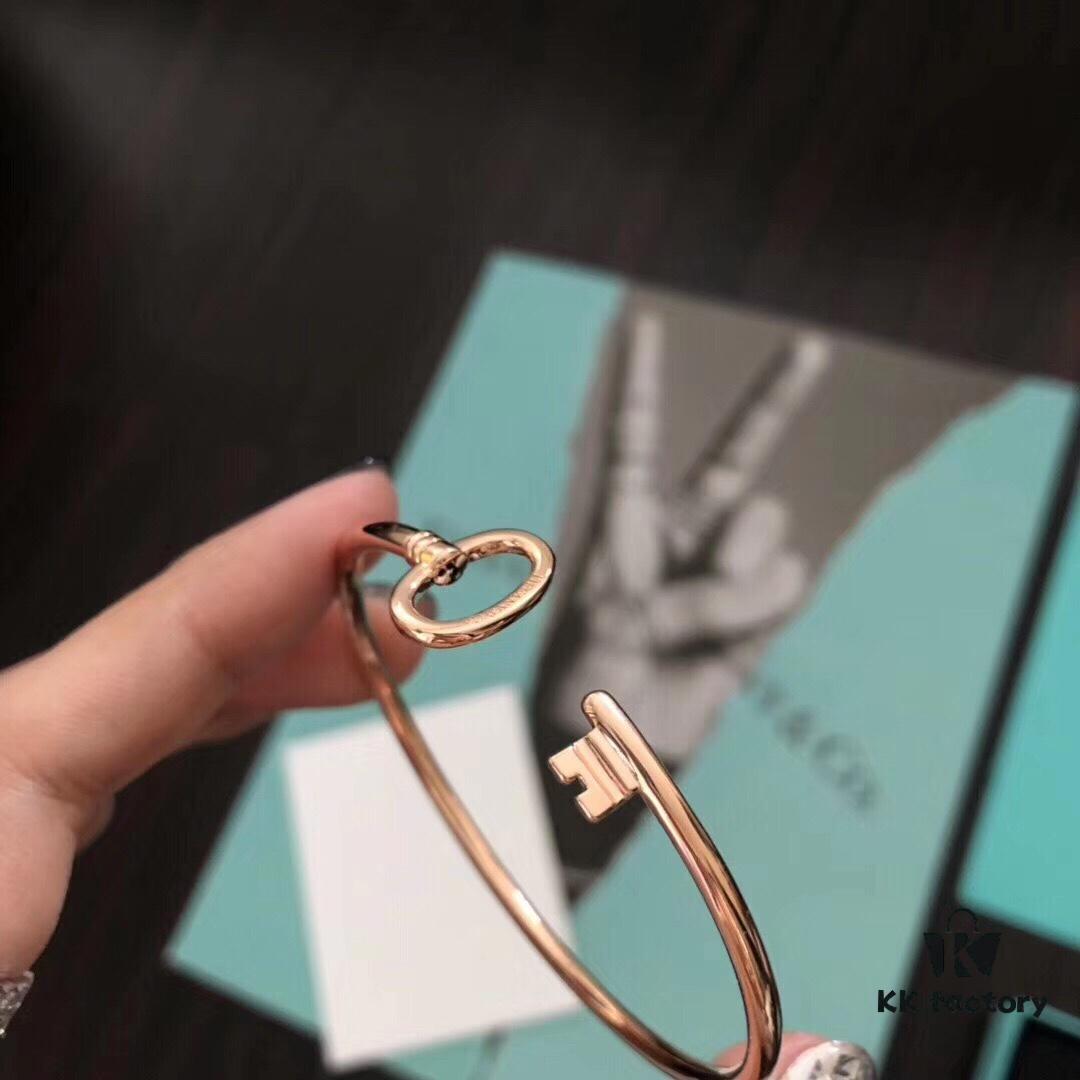 692fd61899f2d84055c8a855 Tiffany & Co. Key Smooth Open Bangle Bracelet, Minimalist Style, Spring Silver Construction, Premium S925 Sterling Silver Plated with 14K Rose Gold, Yellow Gold, and White Gold, In Stock