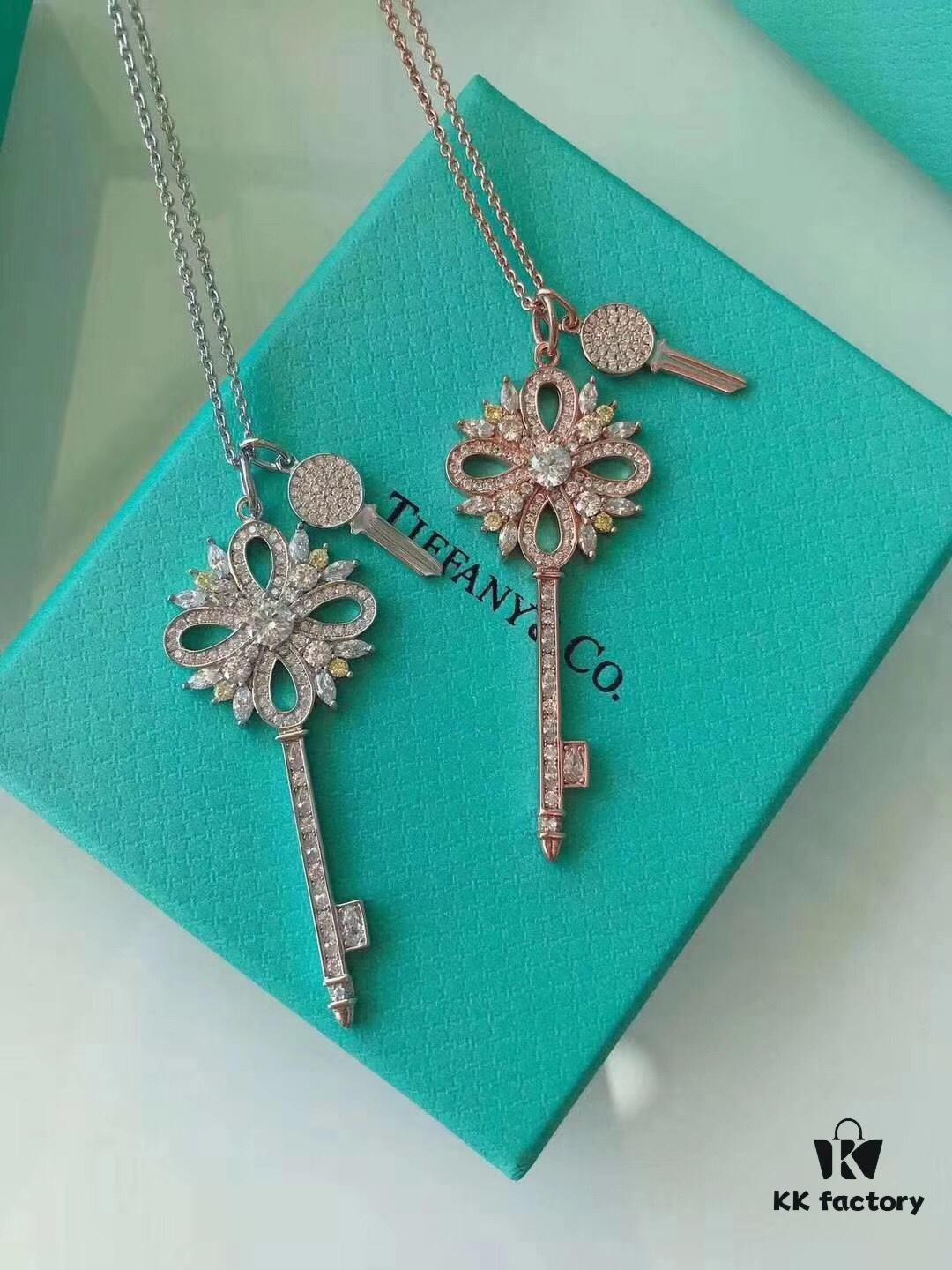 692fd62399f2d84055c8a866 Tiffany & Co. Classic Double Key Snowflake Sweater Chain with Small Yellow Diamond Accents, Featuring Elegant Logo, Available in White Gold and Rose Gold