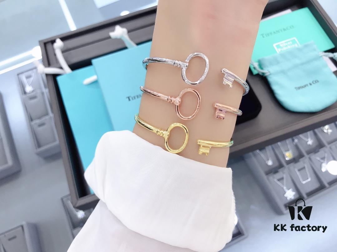 692fd62e99f2d84055c8a877 Tiffany & Co. Key Smooth Open Bangle Bracelet, Minimalist Style, Spring Silver Construction, Premium S925 Sterling Silver Plated with 14K Rose Gold, Yellow Gold, and White Gold, Three Colors In Stock