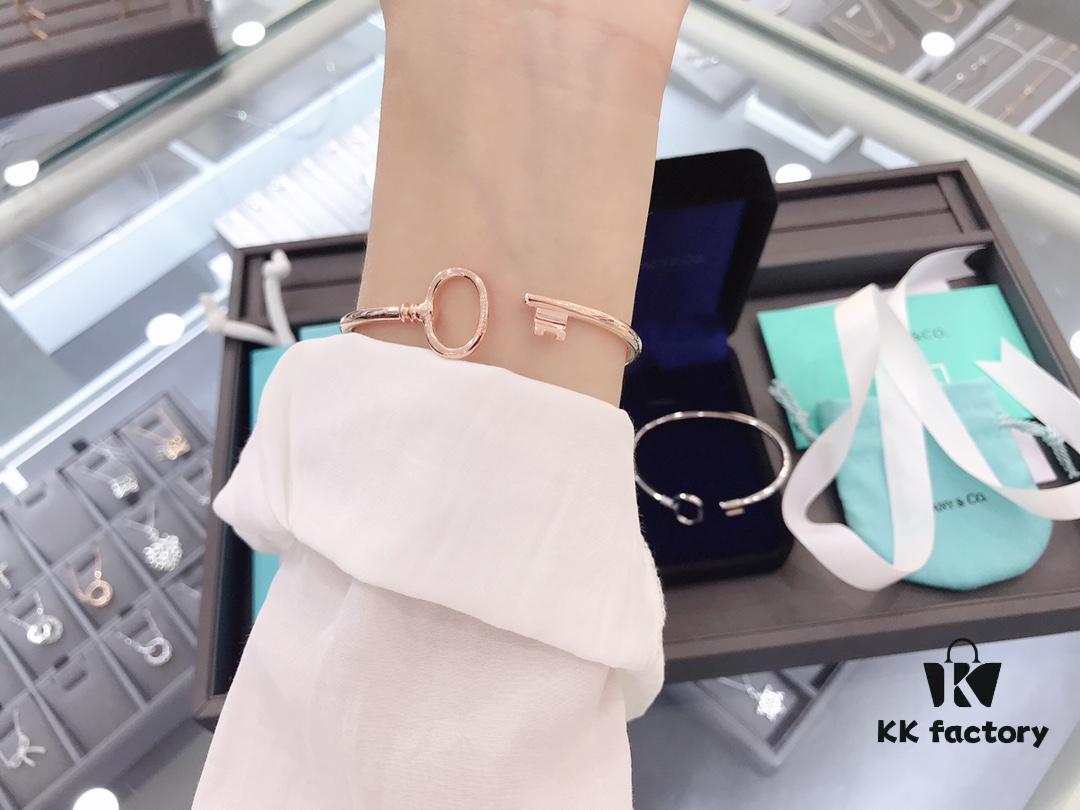 692fd63099f2d84055c8a879 Tiffany & Co. Key Smooth Open Bangle Bracelet, Minimalist Style, Spring Silver Construction, Premium S925 Sterling Silver Plated with 14K Rose Gold, Yellow Gold, and White Gold, Three Colors In Stock