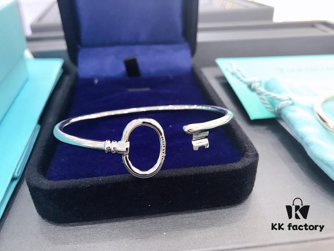 692fd63099f2d84055c8a87a Tiffany & Co. Key Smooth Open Bangle Bracelet, Minimalist Style, Spring Silver Construction, Premium S925 Sterling Silver Plated with 14K Rose Gold, Yellow Gold, and White Gold, Three Colors In Stock