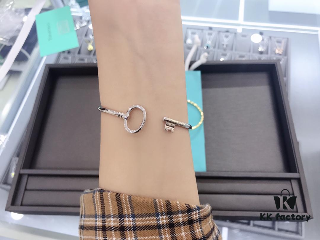 692fd63099f2d84055c8a87b Tiffany & Co. Key Smooth Open Bangle Bracelet, Minimalist Style, Spring Silver Construction, Premium S925 Sterling Silver Plated with 14K Rose Gold, Yellow Gold, and White Gold, Three Colors In Stock
