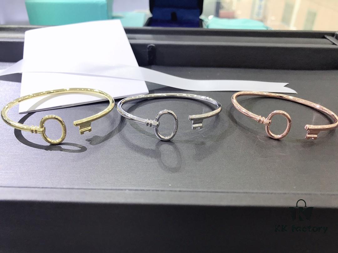 692fd63099f2d84055c8a87c Tiffany & Co. Key Smooth Open Bangle Bracelet, Minimalist Style, Spring Silver Construction, Premium S925 Sterling Silver Plated with 14K Rose Gold, Yellow Gold, and White Gold, Three Colors In Stock