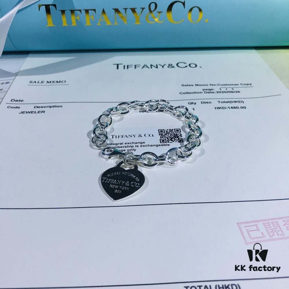 Tiffany Heart-shaped Thick Chain Bracelet with Pin Buckle, High-Definition Engraving Inside and Outside, 1:1 Original Version Replica