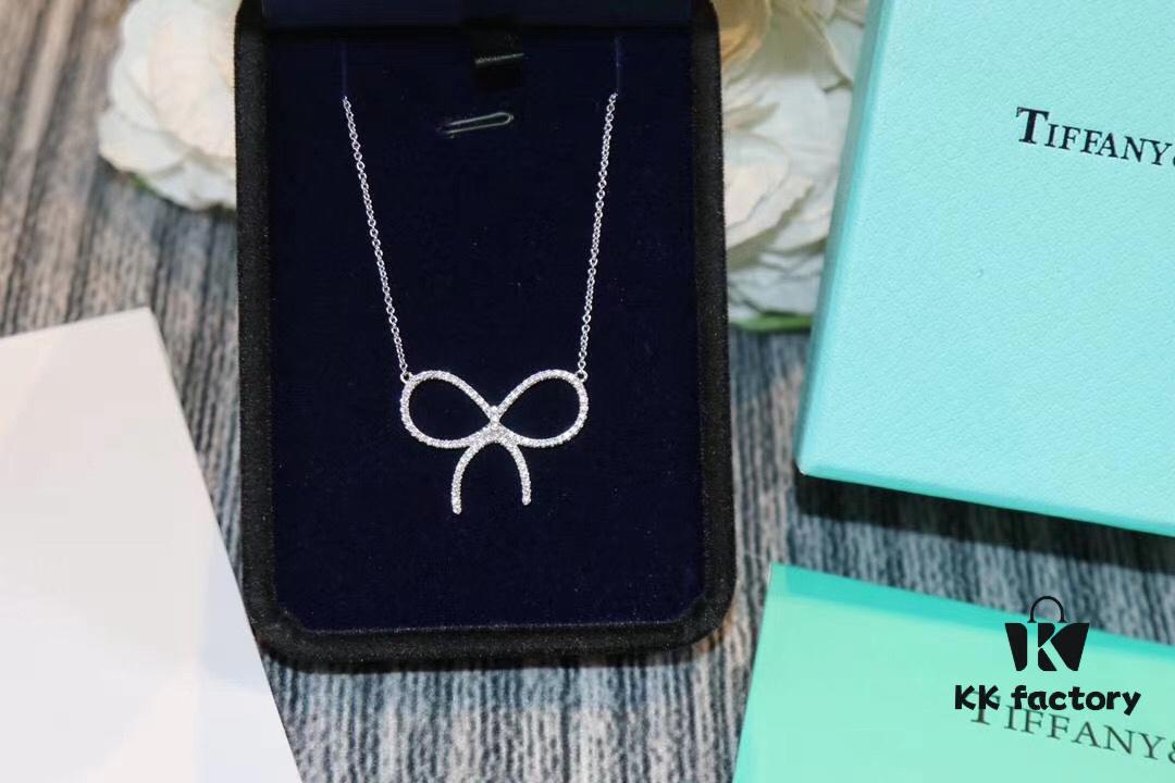 692fd6d699f2d84055c8a9e1 New Arrival! Tiffany & Co. Full Diamond Bow Necklace - Imported High-Carbon Diamond Version, 925 Sterling Silver Plated with White Gold