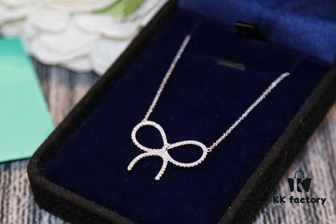 692fd6d799f2d84055c8a9e3 New Arrival! Tiffany & Co. Full Diamond Bow Necklace - Imported High-Carbon Diamond Version, 925 Sterling Silver Plated with White Gold