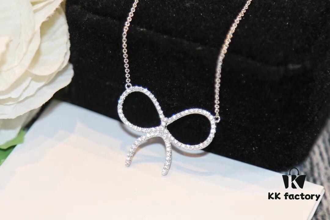 692fd6d799f2d84055c8a9e4 New Arrival! Tiffany & Co. Full Diamond Bow Necklace - Imported High-Carbon Diamond Version, 925 Sterling Silver Plated with White Gold