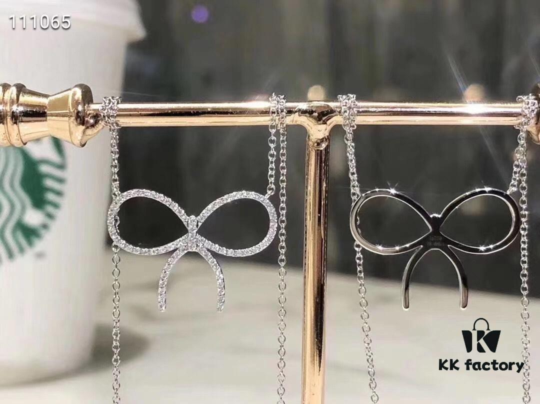 692fd6d899f2d84055c8a9e5 New Arrival! Tiffany & Co. Full Diamond Bow Necklace - Imported High-Carbon Diamond Version, 925 Sterling Silver Plated with White Gold