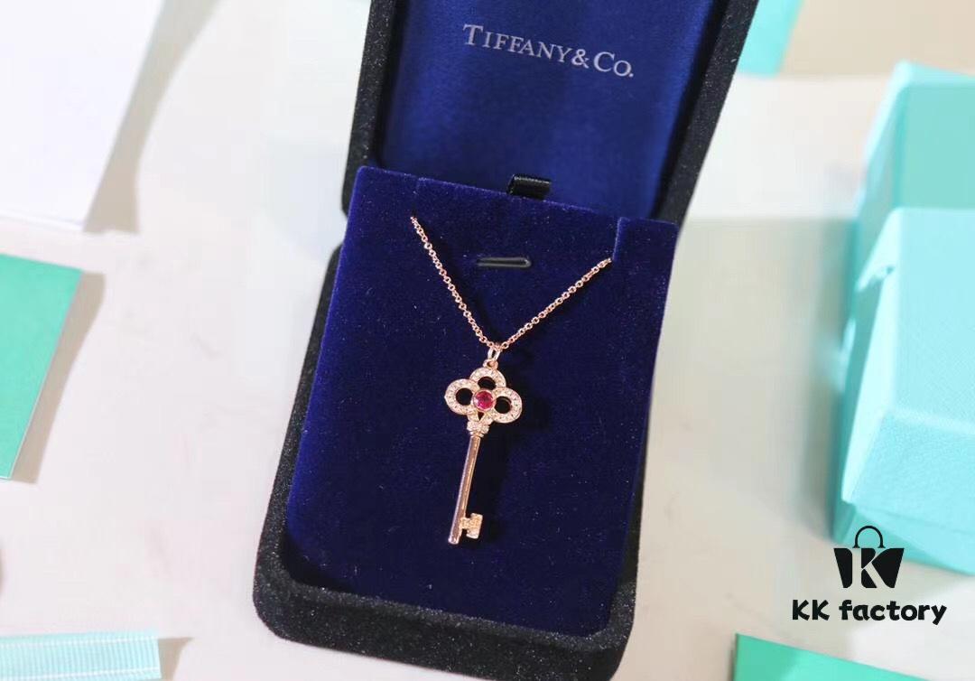 692fd6de99f2d84055c8a9f2 Limited Edition Valentine's Gift 🎁 Tiffany & Co. Pink Sapphire Rose Gold Key Necklace - 1:1 Precision Craft Version