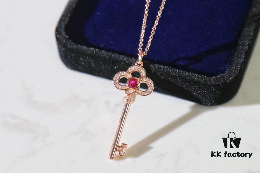 692fd6df99f2d84055c8a9f4 Limited Edition Valentine's Gift 🎁 Tiffany & Co. Pink Sapphire Rose Gold Key Necklace - 1:1 Precision Craft Version