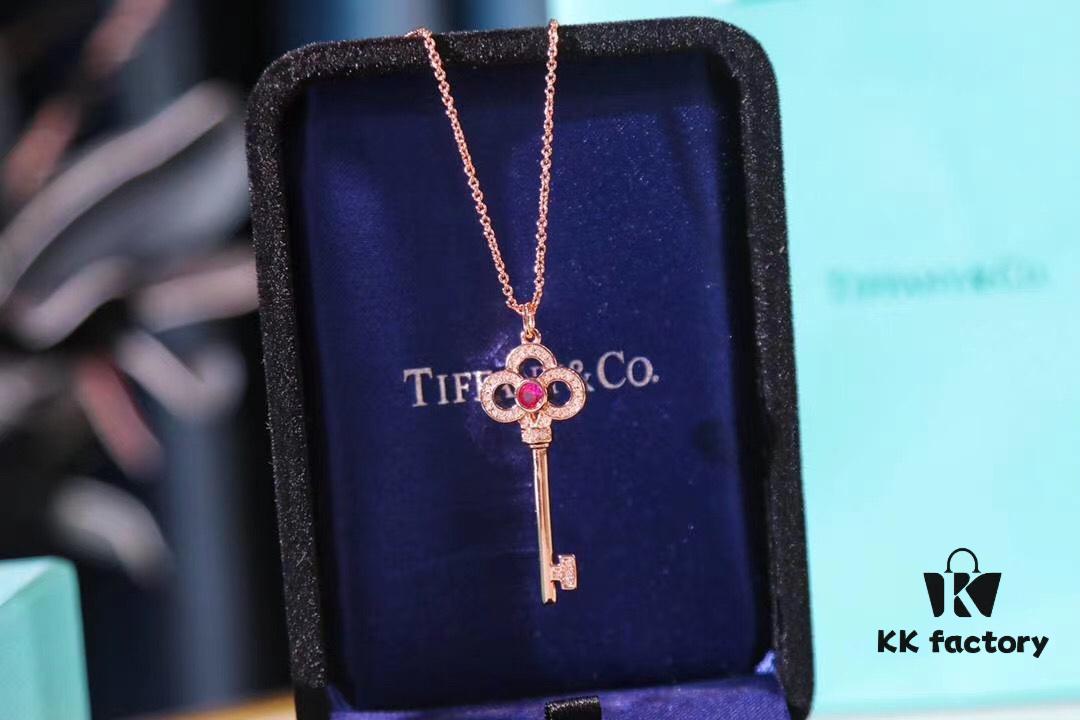692fd6e099f2d84055c8a9f5 Limited Edition Valentine's Gift 🎁 Tiffany & Co. Pink Sapphire Rose Gold Key Necklace - 1:1 Precision Craft Version