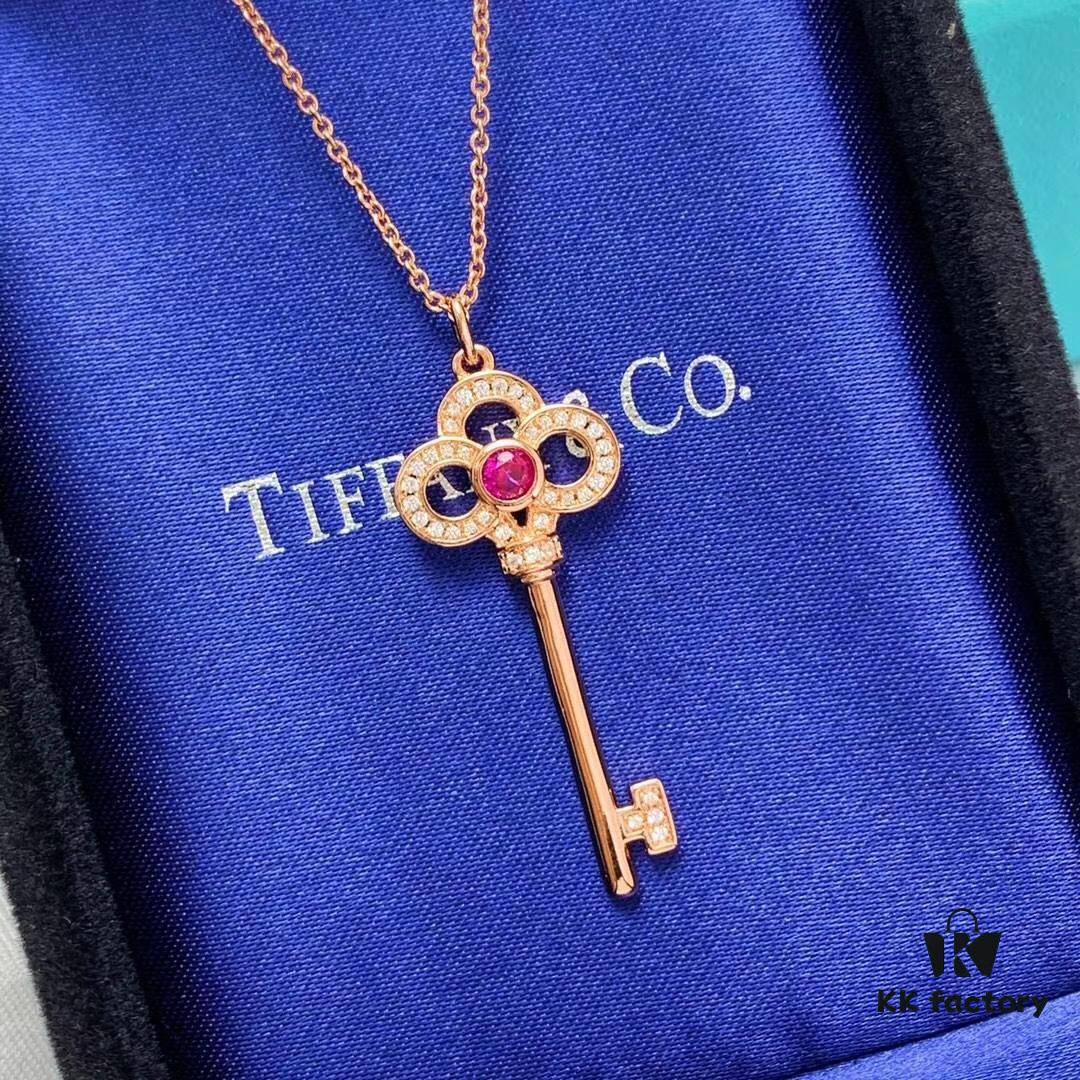 692fd6e299f2d84055c8a9f9 Limited Edition Valentine's Gift 🎁 Tiffany & Co. Pink Sapphire Rose Gold Key Necklace - 1:1 Precision Craft Version