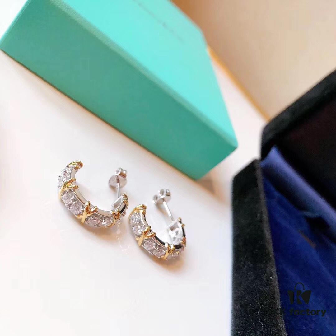 692fd6eb99f2d84055c8aa13 Tiffany & Co. Schlumberger Series Four-Diamond Cross Full Diamond Ear Hook Stud Earrings, German Imported S925 Sterling Silver with Gold Plating, Exquisitely Polished Craftsmanship, Noble, Elegant and Generous