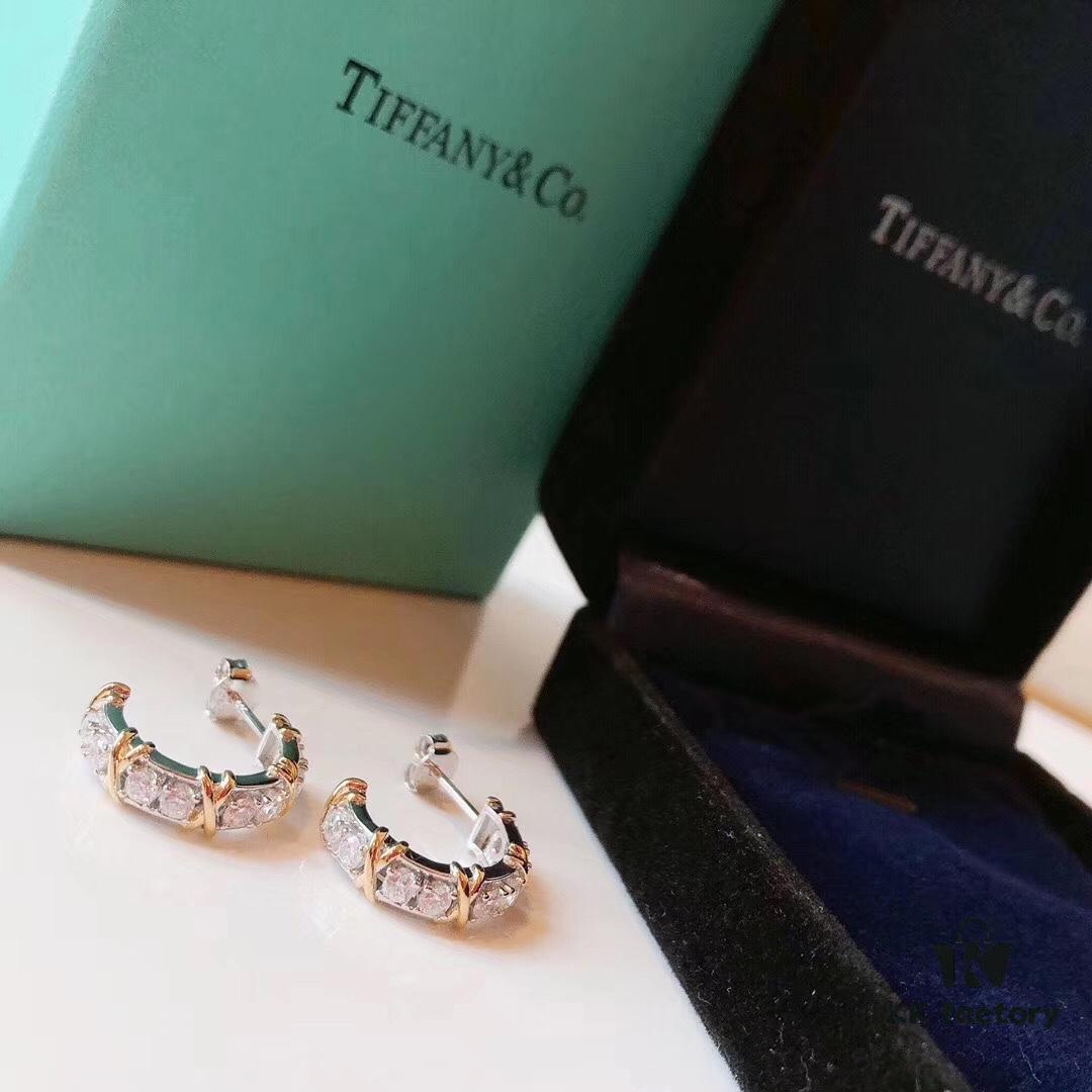 692fd6ed99f2d84055c8aa14 Tiffany & Co. Schlumberger Series Four-Diamond Cross Full Diamond Ear Hook Stud Earrings, German Imported S925 Sterling Silver with Gold Plating, Exquisitely Polished Craftsmanship, Noble, Elegant and Generous