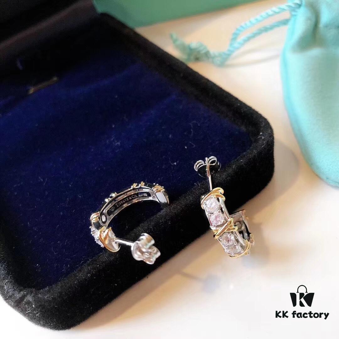 692fd6ed99f2d84055c8aa15 Tiffany & Co. Schlumberger Series Four-Diamond Cross Full Diamond Ear Hook Stud Earrings, German Imported S925 Sterling Silver with Gold Plating, Exquisitely Polished Craftsmanship, Noble, Elegant and Generous