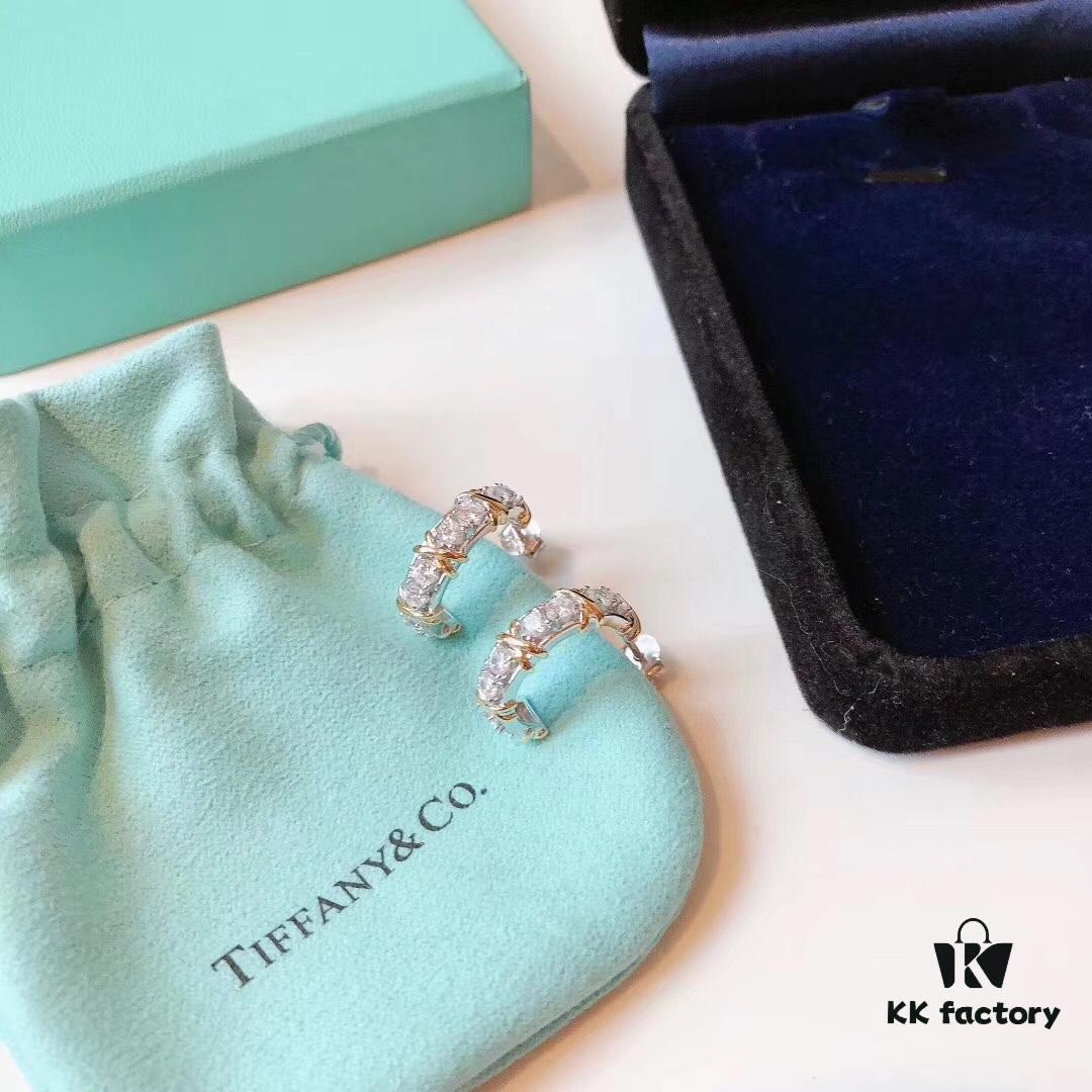 692fd6ed99f2d84055c8aa18 Tiffany & Co. Schlumberger Series Four-Diamond Cross Full Diamond Ear Hook Stud Earrings, German Imported S925 Sterling Silver with Gold Plating, Exquisitely Polished Craftsmanship, Noble, Elegant and Generous
