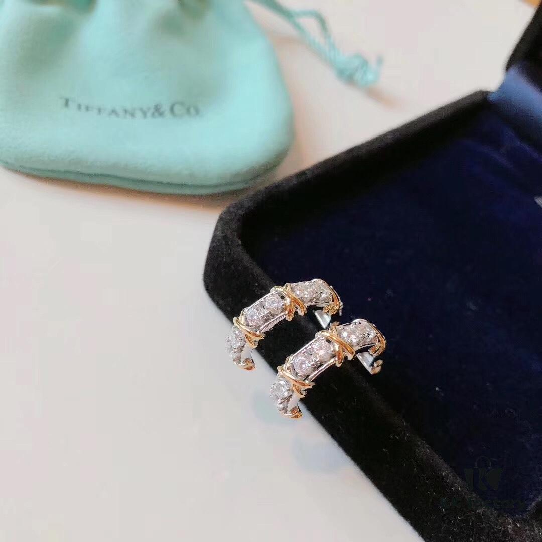 692fd6f099f2d84055c8aa1c Tiffany & Co. Schlumberger Series Four-Diamond Cross Full Diamond Ear Hook Stud Earrings, German Imported S925 Sterling Silver with Gold Plating, Exquisitely Polished Craftsmanship, Noble, Elegant and Generous