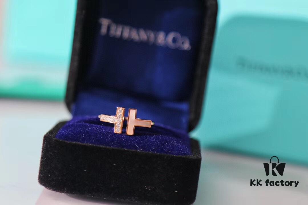 692fd6f399f2d84055c8aa24 Tiffany & Co. 2019 New Arrival Two T Asymmetric Open Ring in White Mother-of-Pearl with 18K Rose Gold Plated S925 Sterling Silver