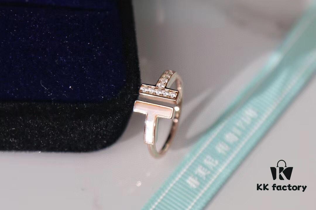 692fd6f399f2d84055c8aa25 Tiffany & Co. 2019 New Arrival Two T Asymmetric Open Ring in White Mother-of-Pearl with 18K Rose Gold Plated S925 Sterling Silver