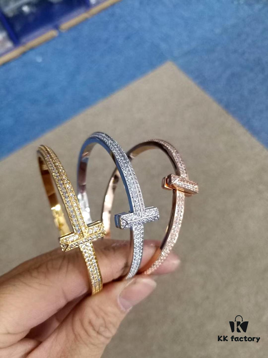 692fd70099f2d84055c8aa3c Tiffany & Co. T Collection Asymmetrical Wide Bracelet, Imported Gold-Plated Material with High-Carbon Diamonds, Celebrity Style Worn by Yang Mi, Yi Yangqianxi, Joey Yung