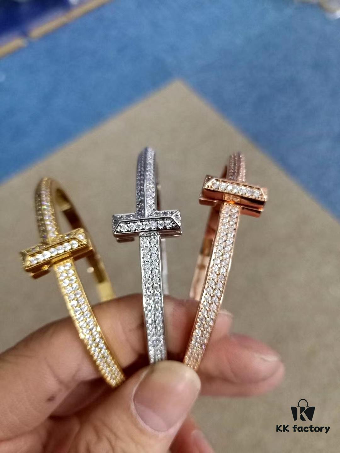 692fd70099f2d84055c8aa3f Tiffany & Co. T Collection Asymmetrical Wide Bracelet, Imported Gold-Plated Material with High-Carbon Diamonds, Celebrity Style Worn by Yang Mi, Yi Yangqianxi, Joey Yung