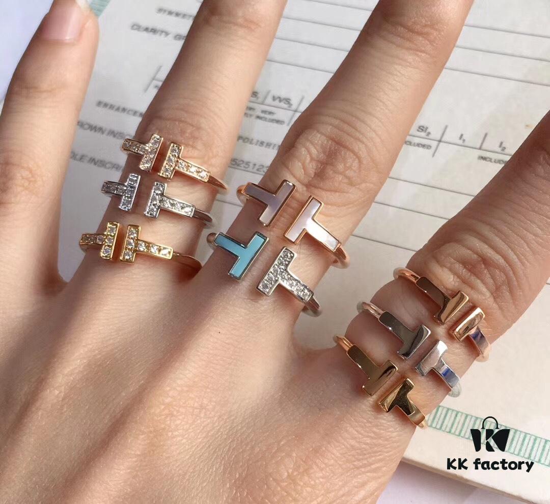 692fd70b99f2d84055c8aa52 Tiffany Mother-of-Pearl Diamond-Set Double T Ring Collection — 925 Sterling Silver Craftsmanship Version