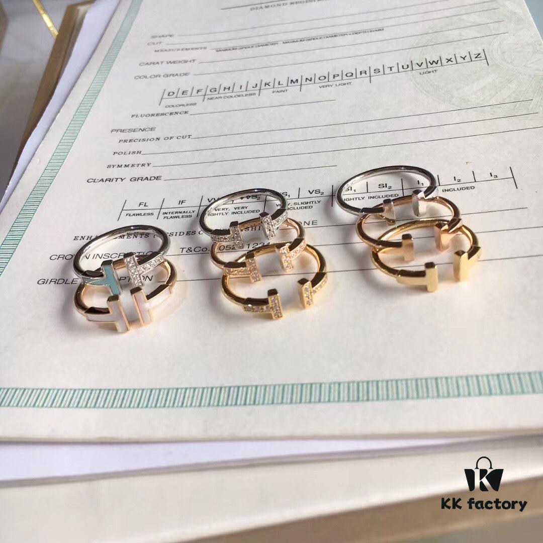 692fd70c99f2d84055c8aa56 Tiffany Mother-of-Pearl Diamond-Set Double T Ring Collection — 925 Sterling Silver Craftsmanship Version